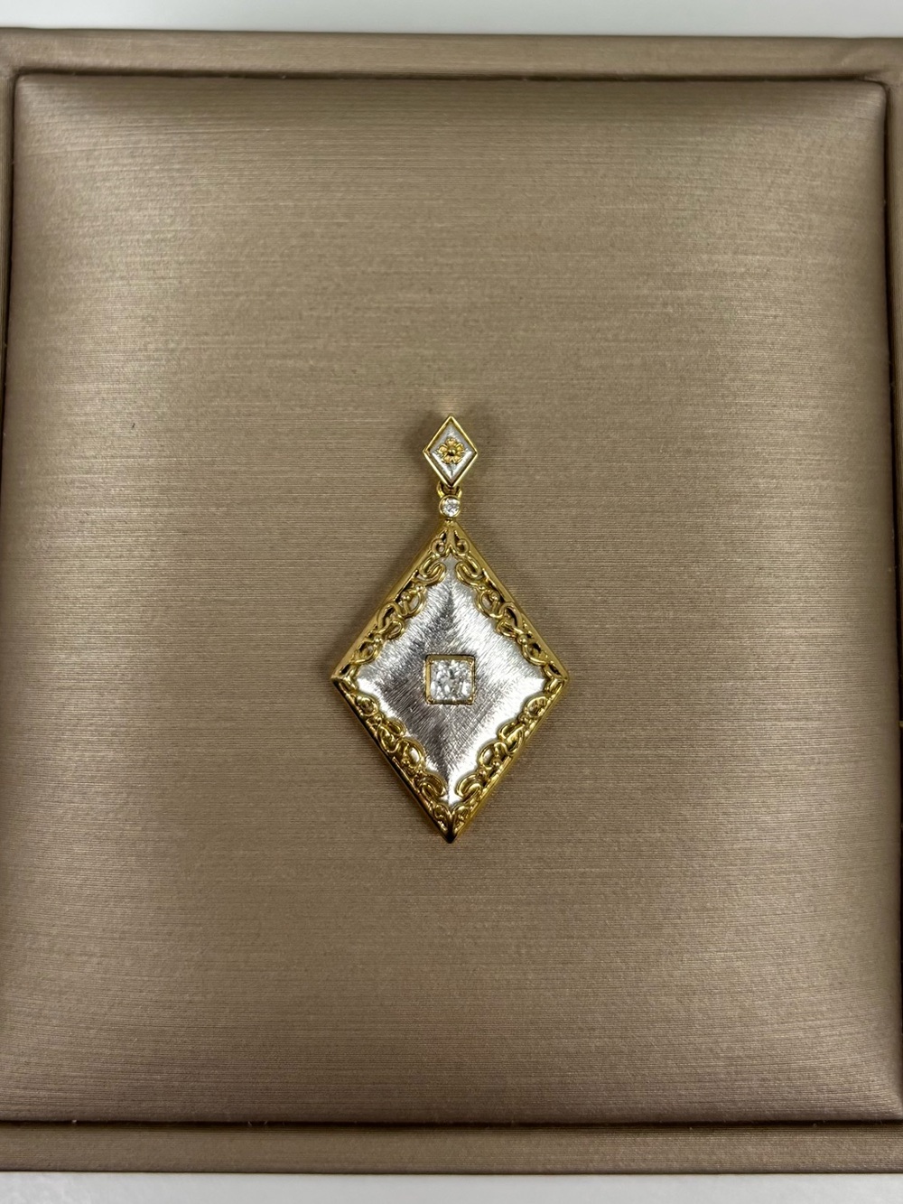 10k Solid Yellow and White Gold Pendant with Lab Diamond Italian Style
